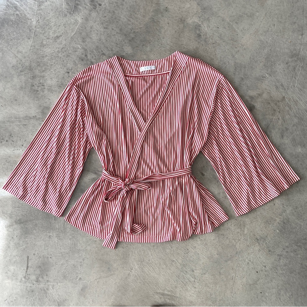 LAKE red & white striped short tie waist robe